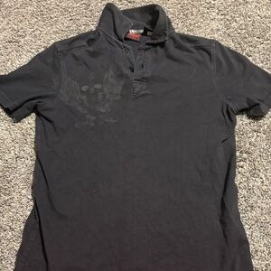 Kids Black Polo Shirt with Subtle Skull Detail